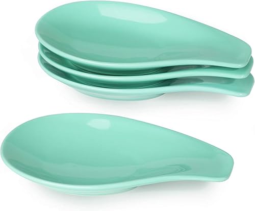 Miniatura 12 de ONTUBE Juego de 4 cucharas de cerámica para buffet, juego de 4, soporte para cucharas de cocina, 6.5 pulgadas (azul)