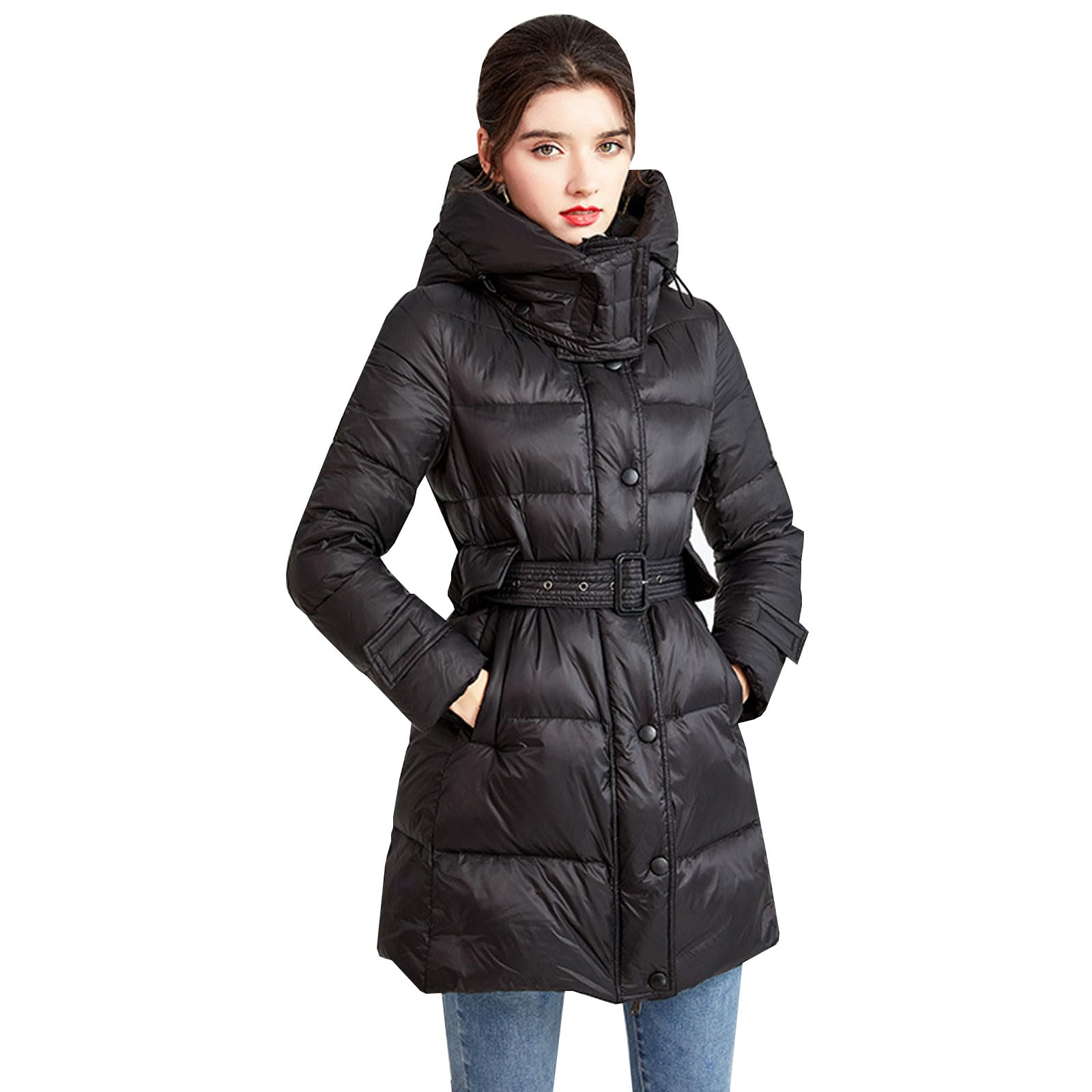 Chaqueta Plumas Down Jacket Mujer Chaqueta Acolchada con Capucha Abrigo Cálido Invierno Abrigo Largo Acolchado Ligero