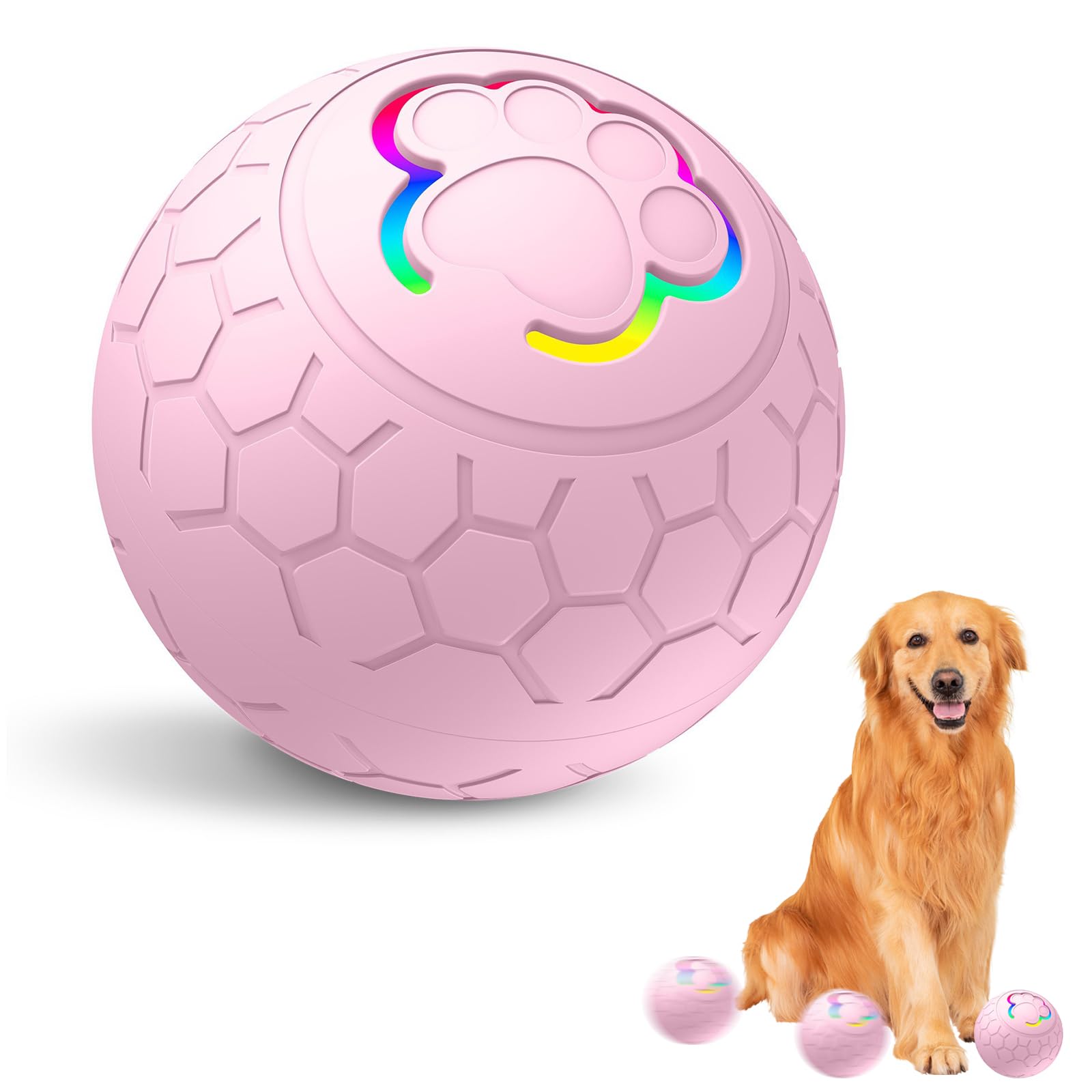 Interactive Dog Ball Toys,Smart Automatic Rolling Pet Ball, Rechargeable Irregular Motion Rolling Ball, Durable Motion Activated Automatic Ball for Small/Medium/Large Dogs,Indoor Outdoor Use (Pink)