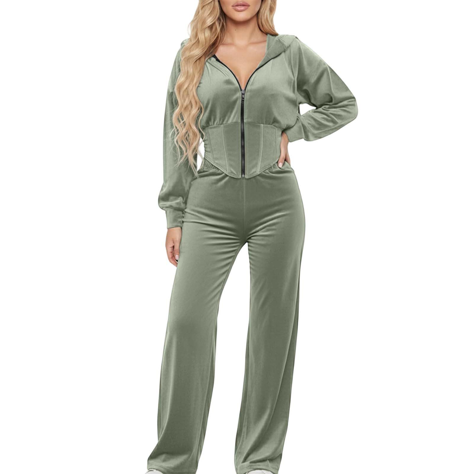 Generico Tute da Donna in Velluto con Cappuccio Felpa con Set Ginnastica Sportivo Tuta da Jogging 2 Pezzi Ginnastica Tuta