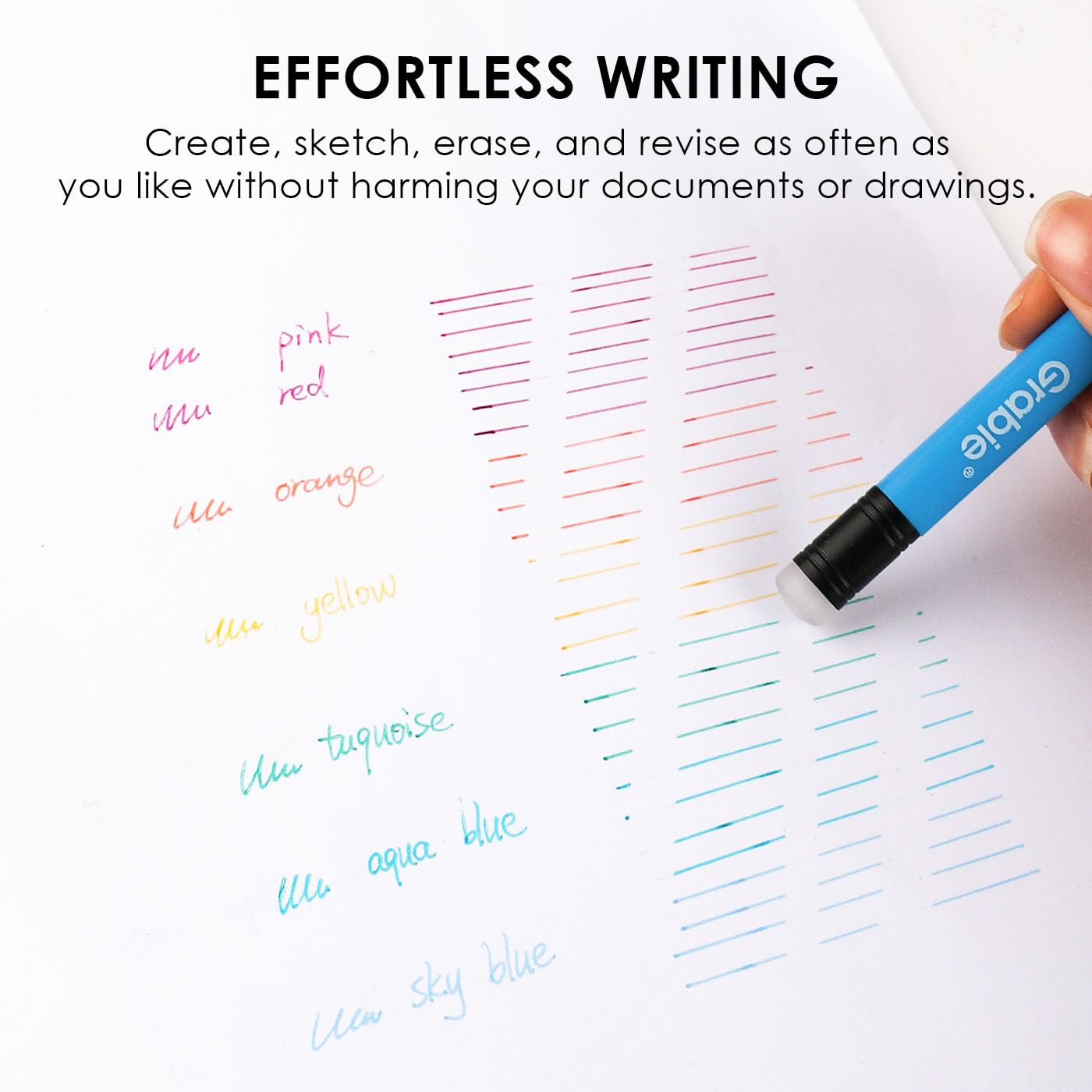 Grabie Erasable Gel Pens 9 Colors Erasable Pens Multicolor Make Mistakes Disappear 0 7mm Medium Point Rollerball Tip — view 7