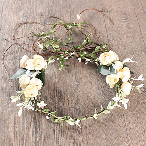 Flower Crown Headband Rose Wreath Garland Hair Bands Floral Wedding Bridal Hair Hoop Women Ladies Leaf Vine Party Decoration Headdress Headwear Christmas Handmade Headpiece Hair Accessories White #TOP6
