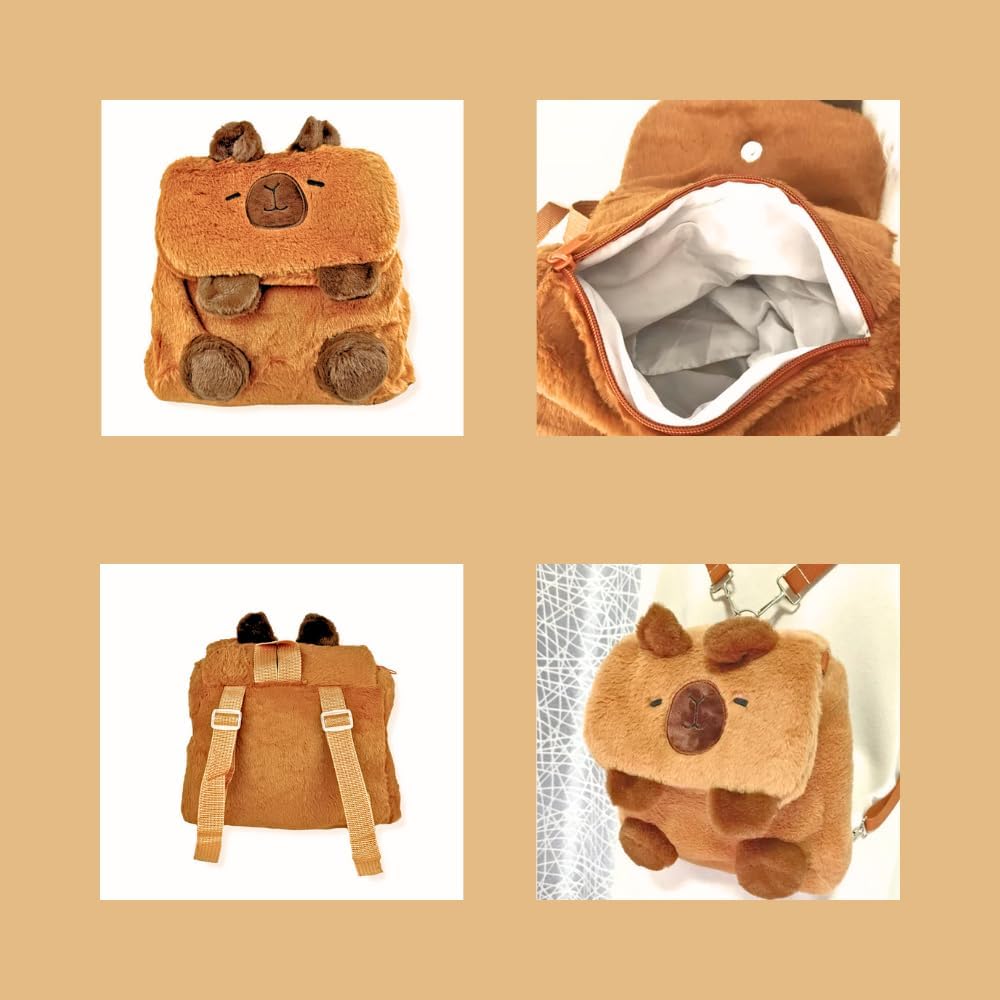 Bolsa Capivara Pelúcia Mochila Kawaii Alça Ajustável Fofa Divertida Novidade de Apertar