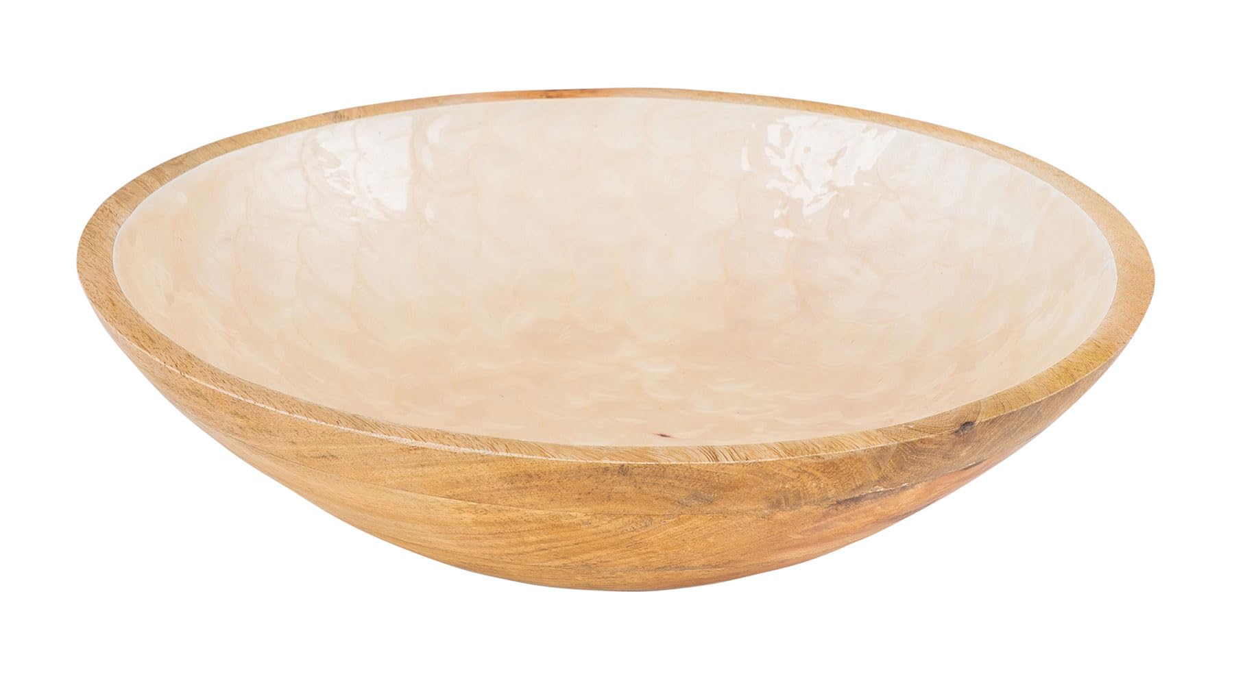 levandeo Schüssel 35cm Mango Holz Creme Perlmutt Emaille Schale Bowl Salatschüssel Deko Servierplatte Tischdeko Dekoration