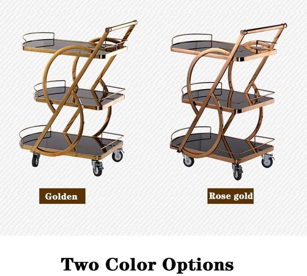 Bar Serving Cart, Wine Cart for Home Kitchen Hotel Modern Design 3 Tiers Catering Trolleys with Wheels Small Book Medical Kitchen Tea Trolleys Rose Gold