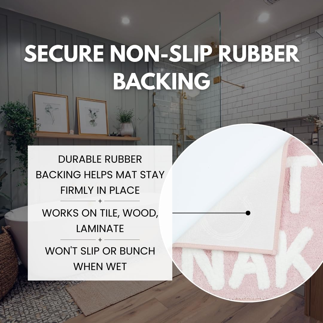 LABEND HOME Duschvorhang-Set mit Aufschrift Get Naked, lustiger Pfirsich-Badezimmerteppich, niedlicher lustiger Badteppich, rosa Badezimmerzubehör, waschbar