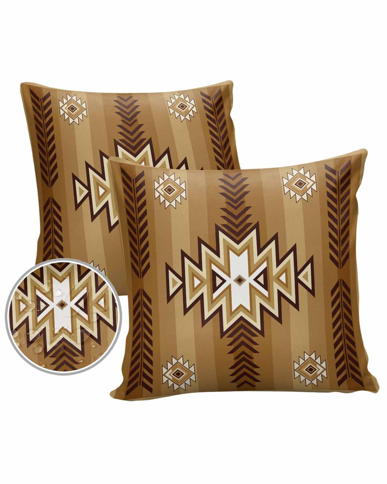 Brown Aztec Outdoor Pillow Covers Waterproof,All Weather Cushion Case Set of 2 Decorative Pillowcases for Sofa Couch Bed Decor Patio 20