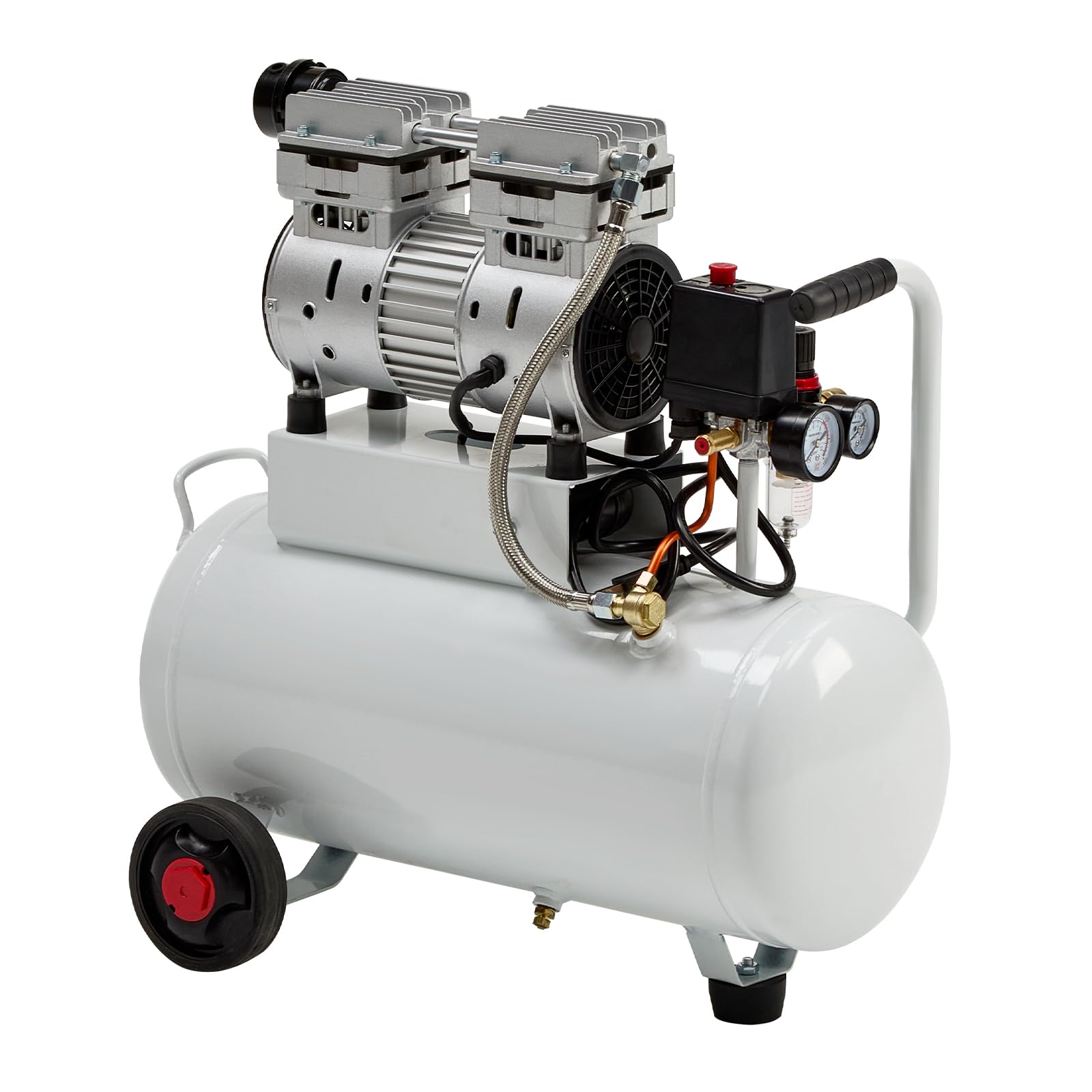 LUXOAK Compresor de aire con válvula de descarga automática, caldera de 30 l, 8 bar, 0,75 kW/1,0 CV, 160 l/min, sin aceite, doble cilindro, fácil de transportar gracias a las ruedas