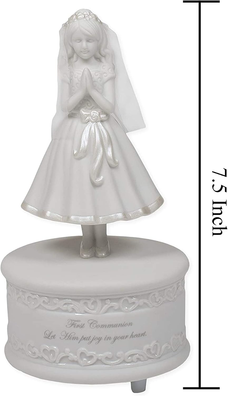 Roman 7.5" First Communion Gift – Musical Porcelain Girl Figurine, Religious Keepsake for First Holy Communion
