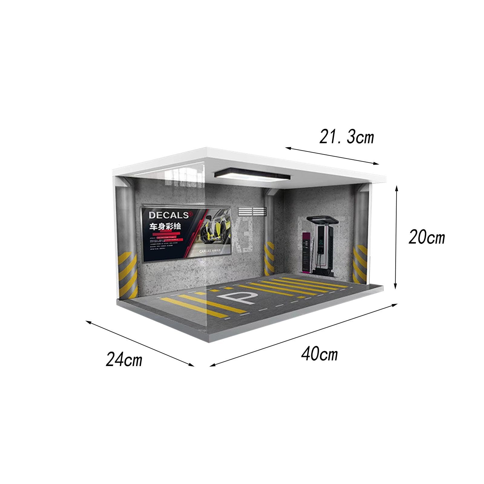 Diorama di Parcheggio in 1/18, Scatola Espositiva per Modellini di Auto, Garage in Miniatura Realizzato in PVC Acrilico per Collezionisti, per S, Grigio