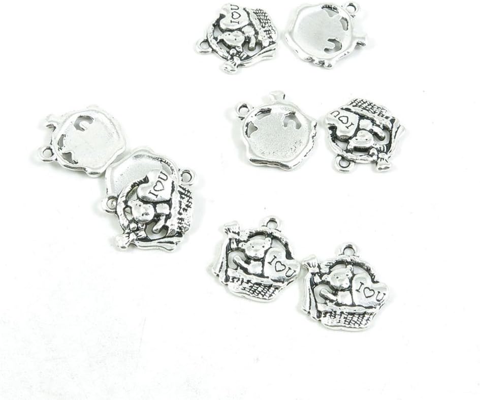 Antique Silver Tone Jewelry Making Charms Pendant Findings Craft Supplies Bulk Lots Arts I8EJ4 I Love You Teddy Bear