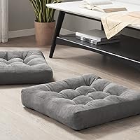 Degrees of Comfort Meditation Floor Pillows Set of 2 - 22x22 Inch Tufted Corduroy Cushions, Grey - Plush Memory Foam Support for Yoga & Seating