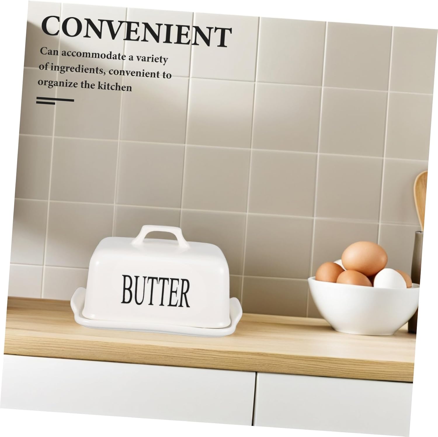 Wide Ceramic Butter Dish with Lid Airtight Storage for Soft Butter Cheese Vintage Design for Kitchen Organization for Dining Entertaining