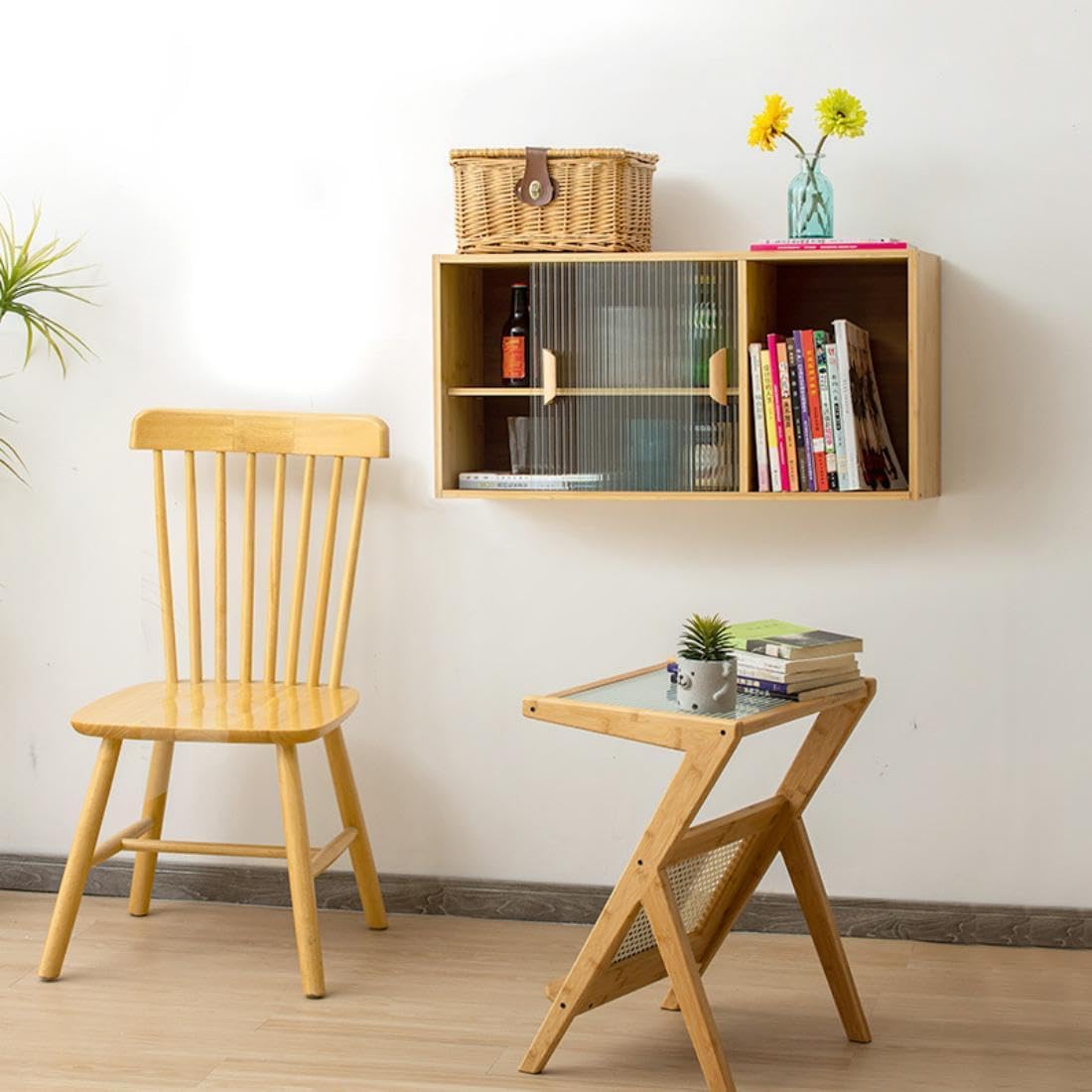 Wall Pantry Cabinet with Adjustable Height, Wall Mounted Sideboard with Removable Shelves Countertop Cupboard Food Pantry Cabinet with Glass Doors for Plates Bowls