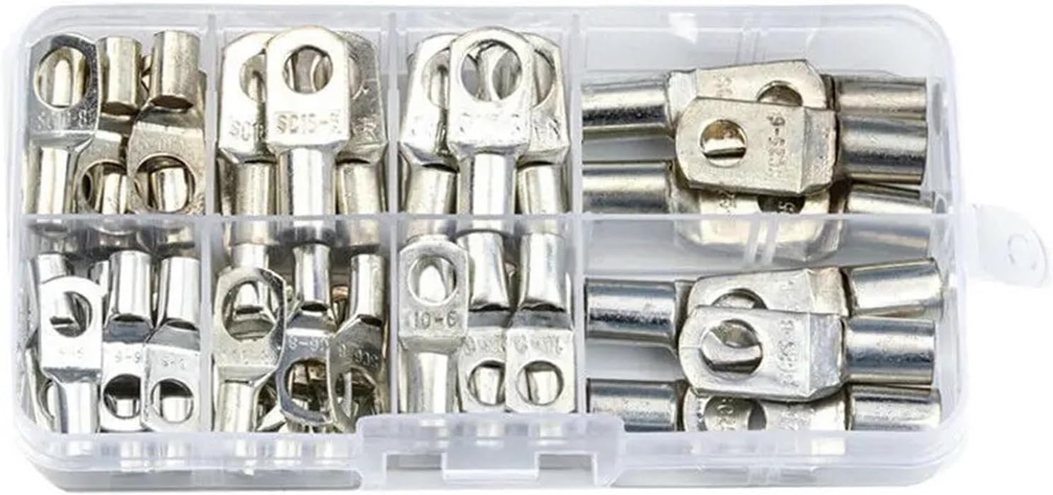 Cable Ends Terminals Connectors, 60 Pcs Category Automotive Copper Ring Terminal Wire Crimp Connector Bare Cable Battery Terminal Solder Connector Kit(Golden)
