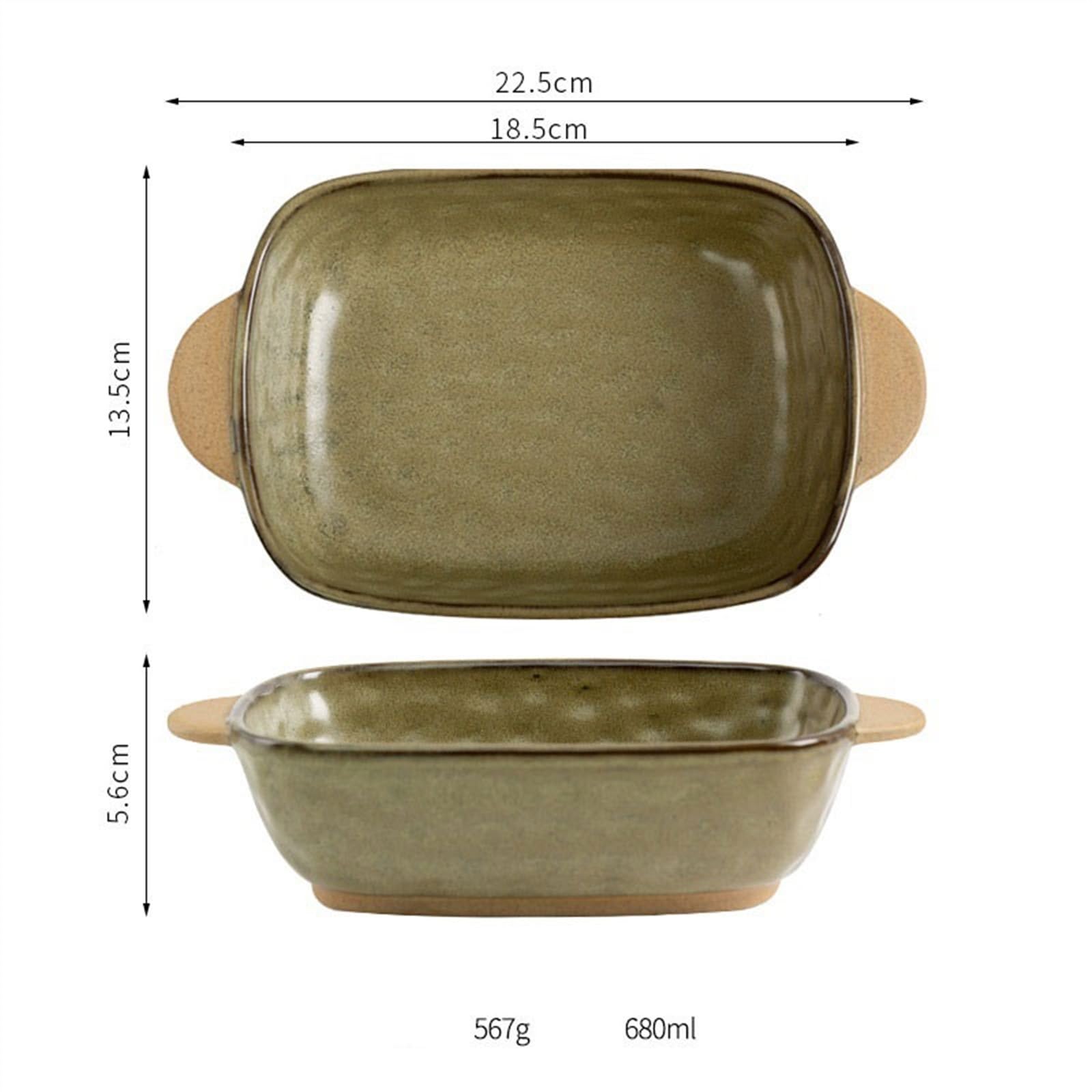 Versatile Pirofila rettangolare in ceramica a doppio orecchio(Green,680ml)