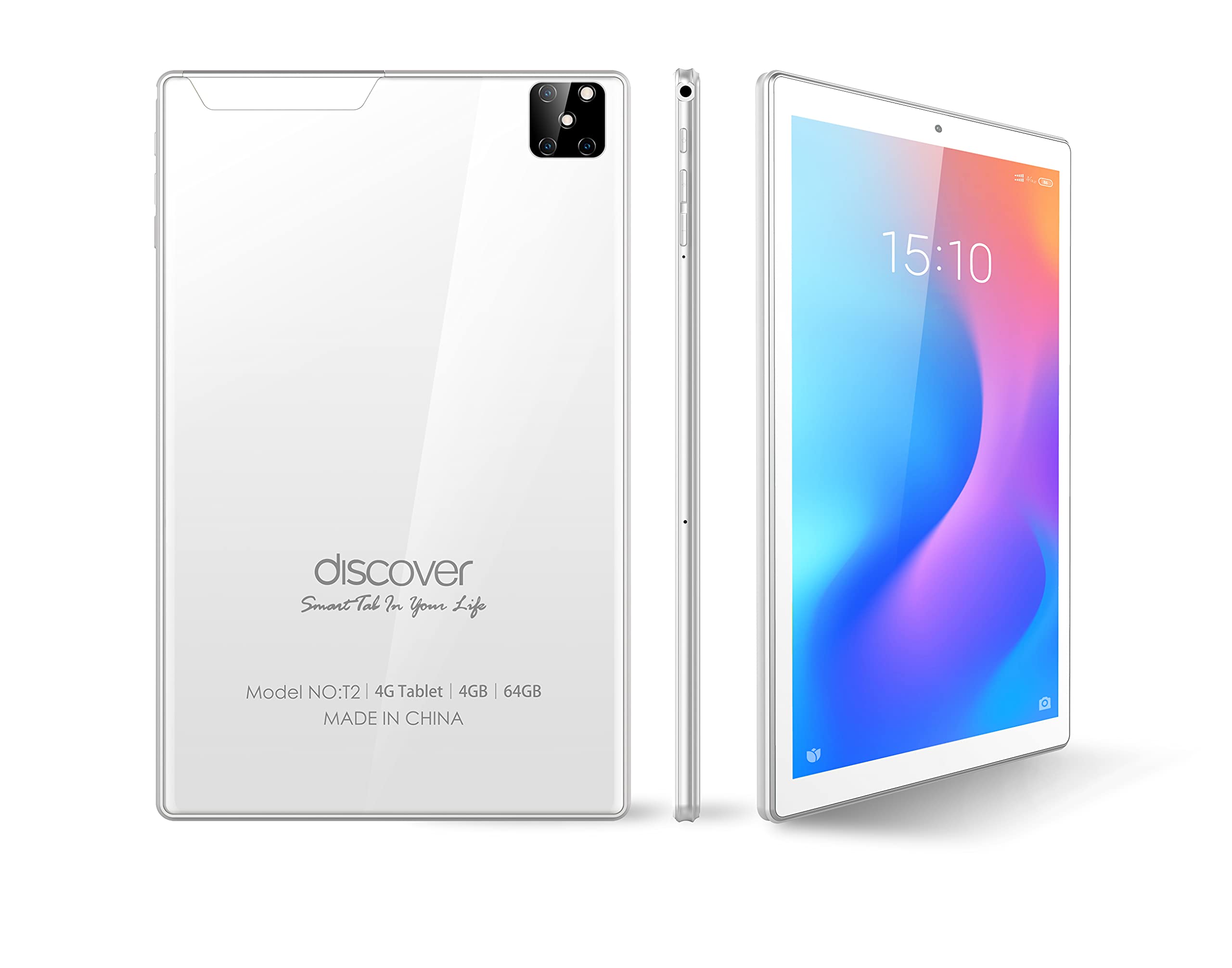 Discover T2,Learning Tablet 10.1 Inch smart tablet pc, Android 8.1 64GB, 4GB DDR3, 4G LTE, Dual Sim, Dual Camera, Wi-Fi (WHITE)