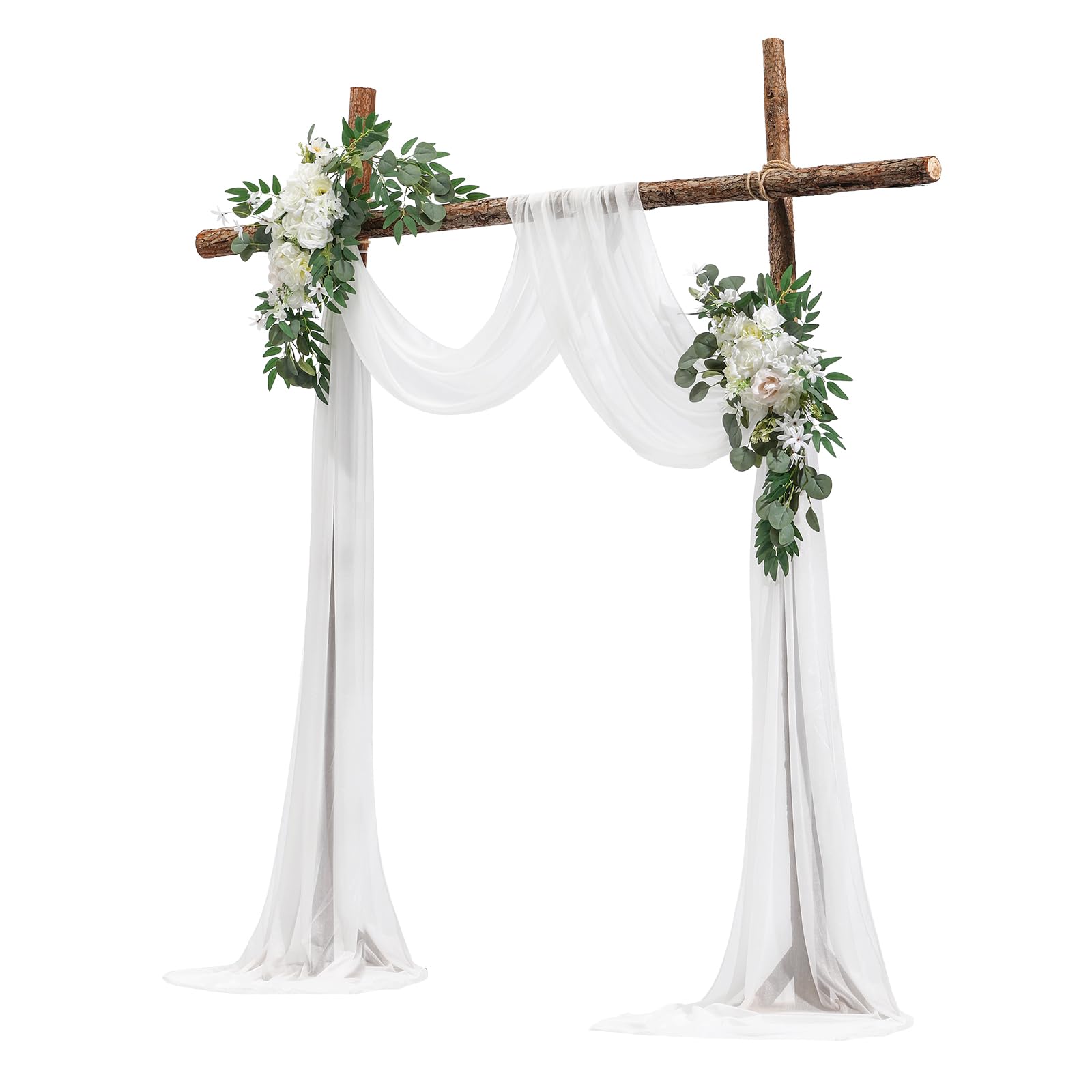 VEVOR Blumenset für Hochzeit Bogen, weiße Blumen für Traubogen mit Vorhängen (3er-Set) – 2 Blumenarrangements, 1 transparente Vorhänge, für Zeremoniensträuße, Empfangshintergrunddekoration