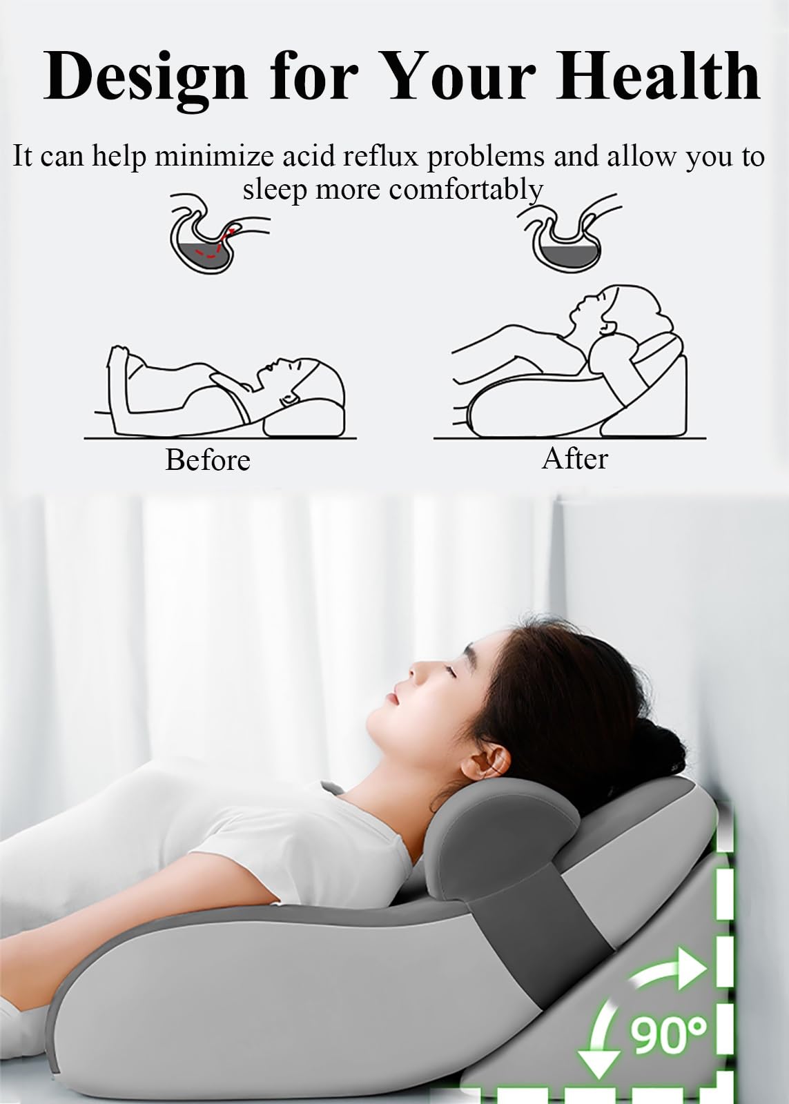YXXSDP Keilkissen Bett Lesekissen Körperpositionierer Verstellbare Sitzkissen, Rückenlehnen-Dreieckskissen Mit Nackenstütze Für Nacken-/Rückenschmerzen, Led Hochlagerung, Verdauungsprobleme(Blue)