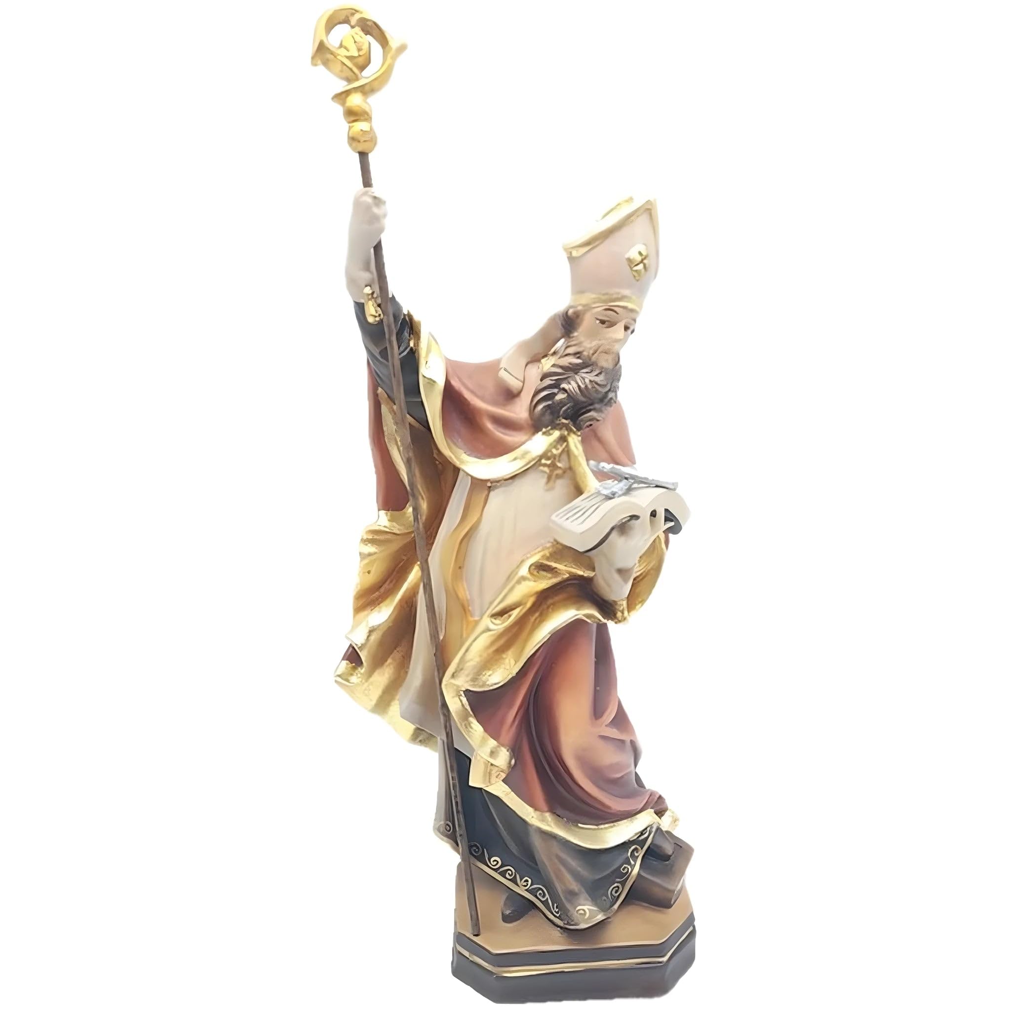 Dolfi | Rzeźbiony św. Germano z książką i dwoma drewnianymi kluczami 40 cm | Ręcznie barwione drewno w Val Gardena | Figurka szopka