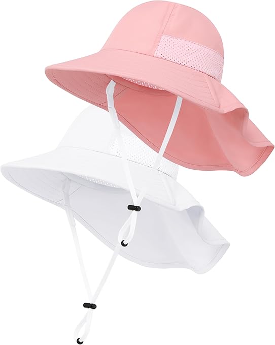 Cooraby 2 Pack Baby Sun Hat for Boys Girls Kids UPF 50+ Summer Adjustable Beach Hats with Bucket Wide Brim for Toddlers