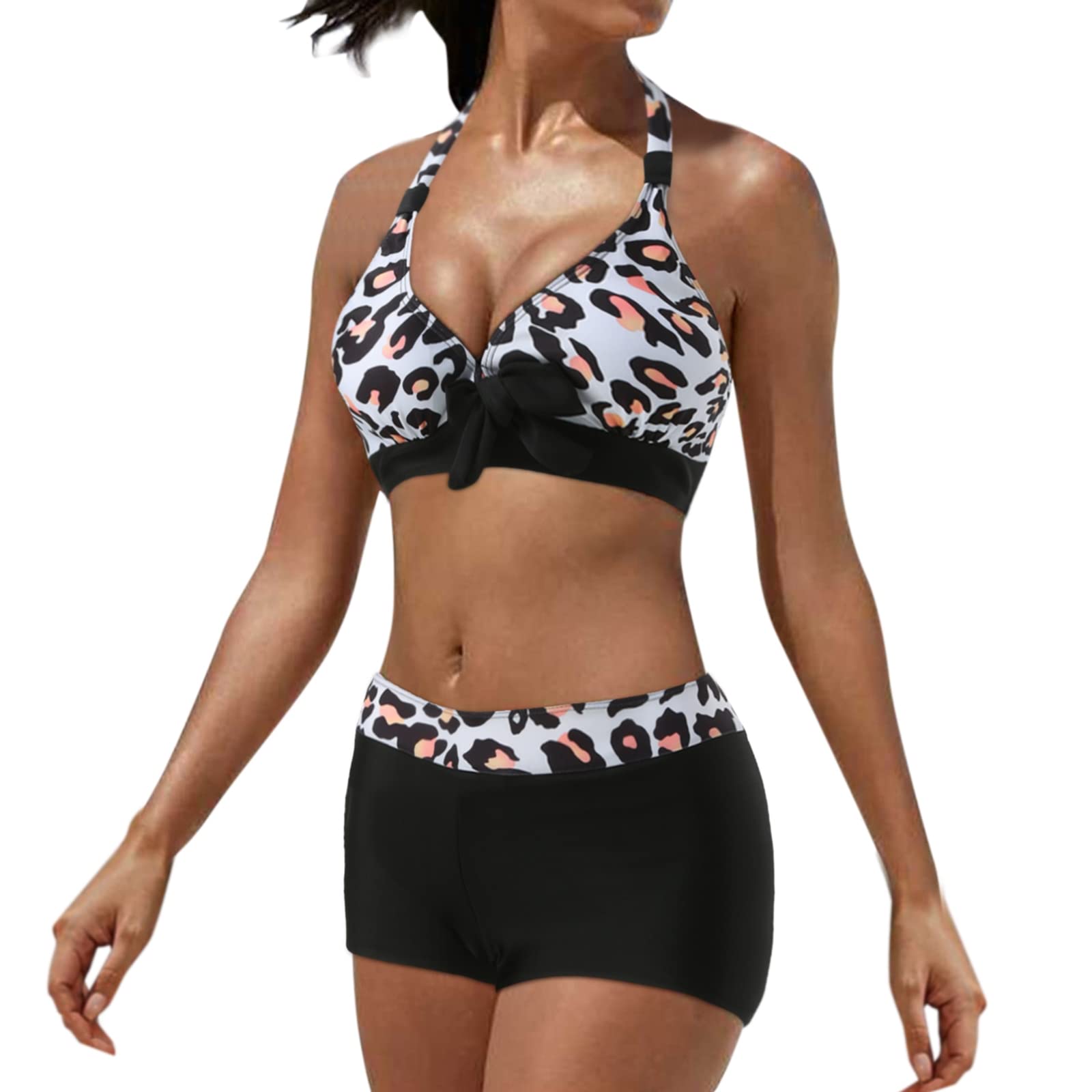 Jarseila 2023 Conjunto de Traje de Baño Mujer Estampado Bohemio Push Up Cuello Halter Sujetador y Cintura Alta Braguitas 2 Piezas Bikini