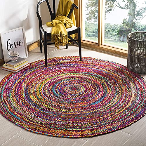 Avgari Creation Rug Cotton Multicolour Round Handmade Braided Reversible Area Rug (60 x 60 Cm (2x2 Feet))
