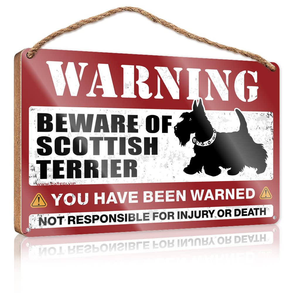 DTHA Funny Porch Decor Beware Of Scottish Terrier Wooden Sign Balcony Decor Room Decor For Men(20X30CM)