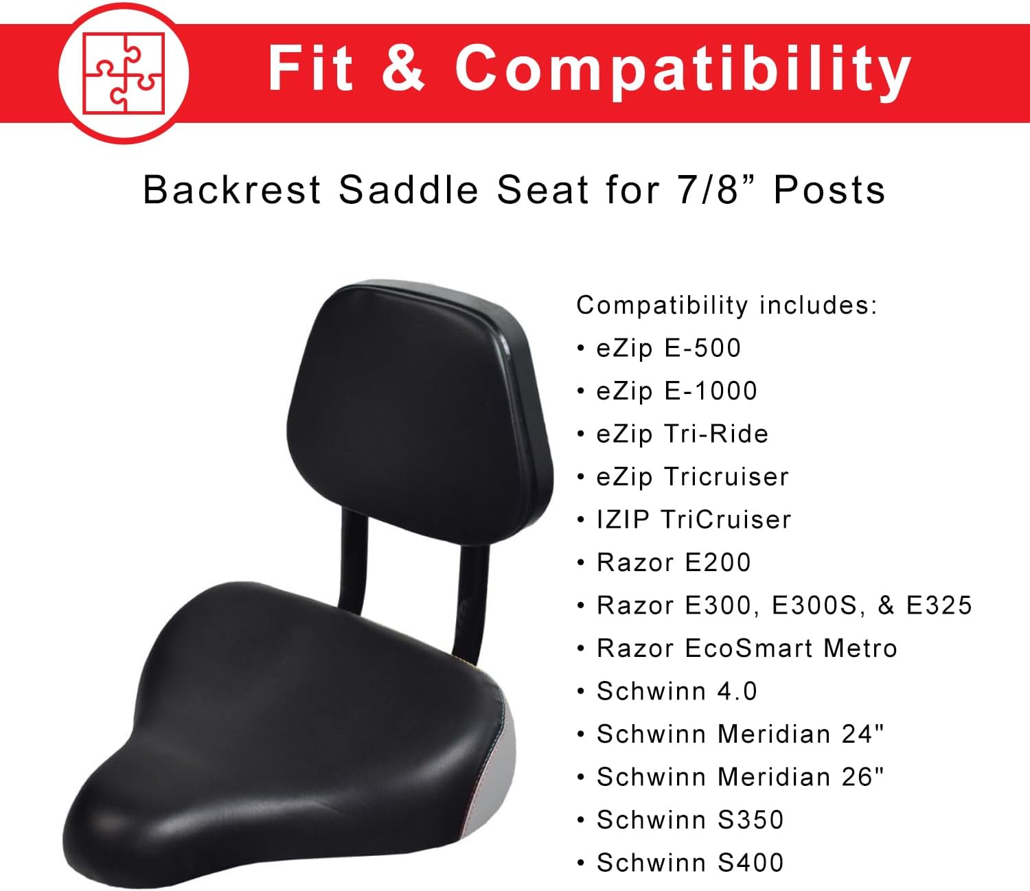 AlveyTech 10" x 11" Backrest Comfort Bike Saddle - for Exercise Bike, Electric Bicycle, Stationary Bicycle, Beach Cruiser, Mountain Bike and Adult Tricycle, Fits Any 7/8" Seat Post