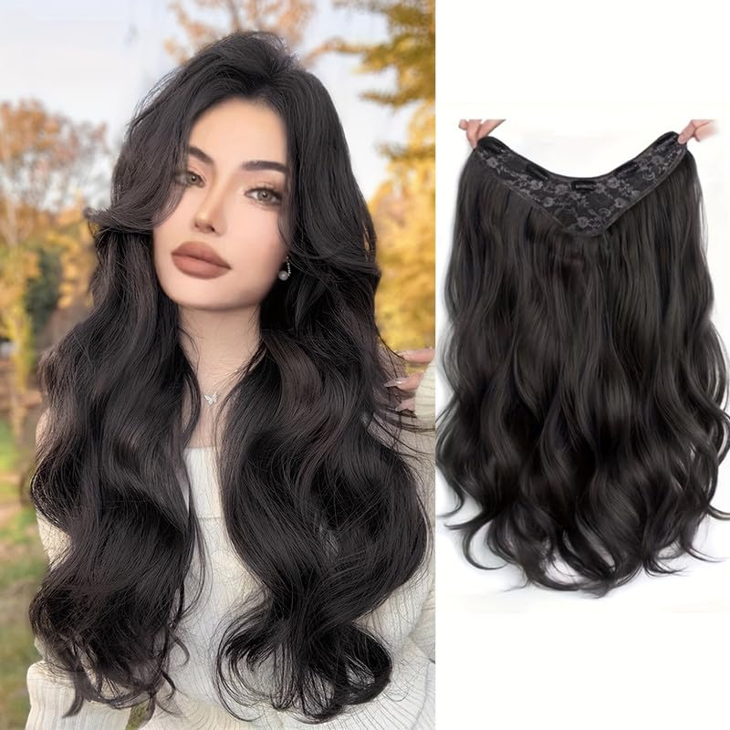 Image of 24 inch Heat Resistant Clip In Synthetic Straight Hair Extensions - Synthetic Hair Extension /Ponytail Long Braided Ponytail With Elastic Hair Ties Synthetic Hair Extensions (Style 2)