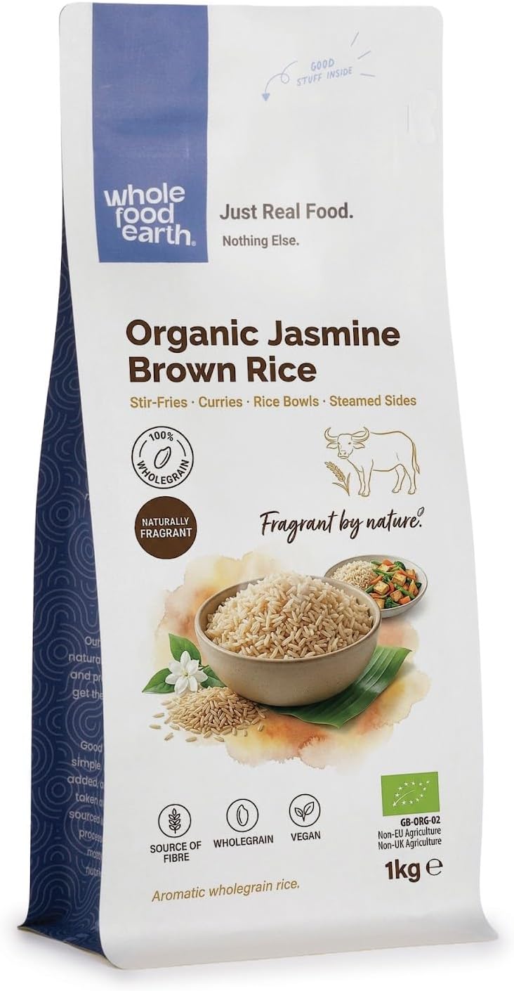 Wholefood Earth Organic Jasmine Brown Rice 1kg Raw | GMO Free | Vegan | Source of Fibre | Certified Organic