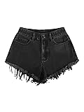 SOLY HUX Women's High Waisted Raw Hem Embroidery Denim Jean Shorts with Pockets