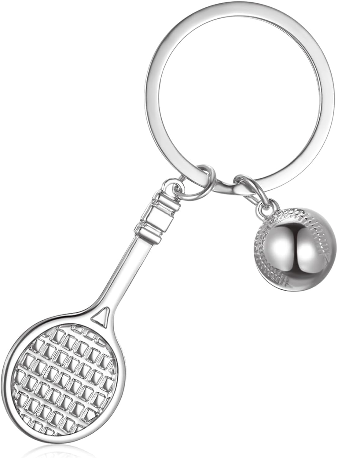 Fat-Catz-Copy-Catz Unisex Silver Tone Mini Metal Tennis Racket Bat & Ball Keyring