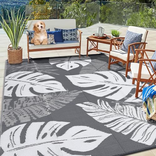 Waterproof 10x14 Outdoor Rug for Patio Reversible Plastic Straw Rug
