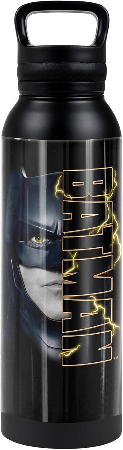 The Flash OFFICIAL Multiple Batman 24 oz Insulated Canteen Water Bottle, Leak Resistant, Vacuum Insulated Stainless Steel with Loop Cap, White