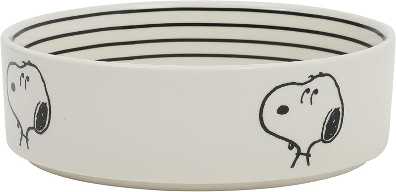 Snoopy Dog Bowl with Bone Design – 6.5" Stoneware Water or Food Bowl for Small to Medium Dogs – Cute Cartoon Pet Dish, Durable & Easy to Clean