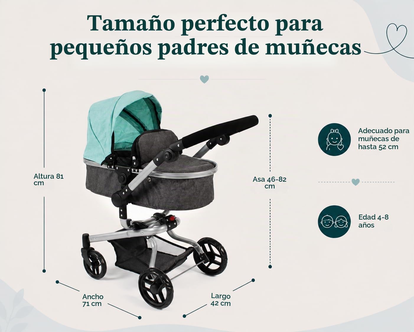 Cochecito para muñecas Yolo 2 en 1 para niños de 4 a 8 años