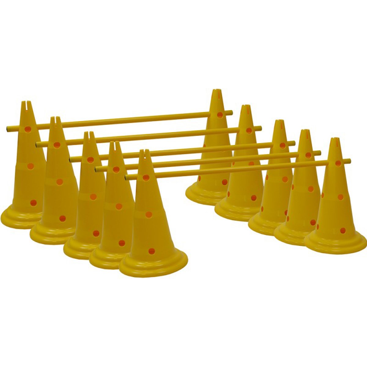 Visiodirect Lot de 10 cônes 12 Trous 40 cm et 5 Jalons 1 m - Jaune