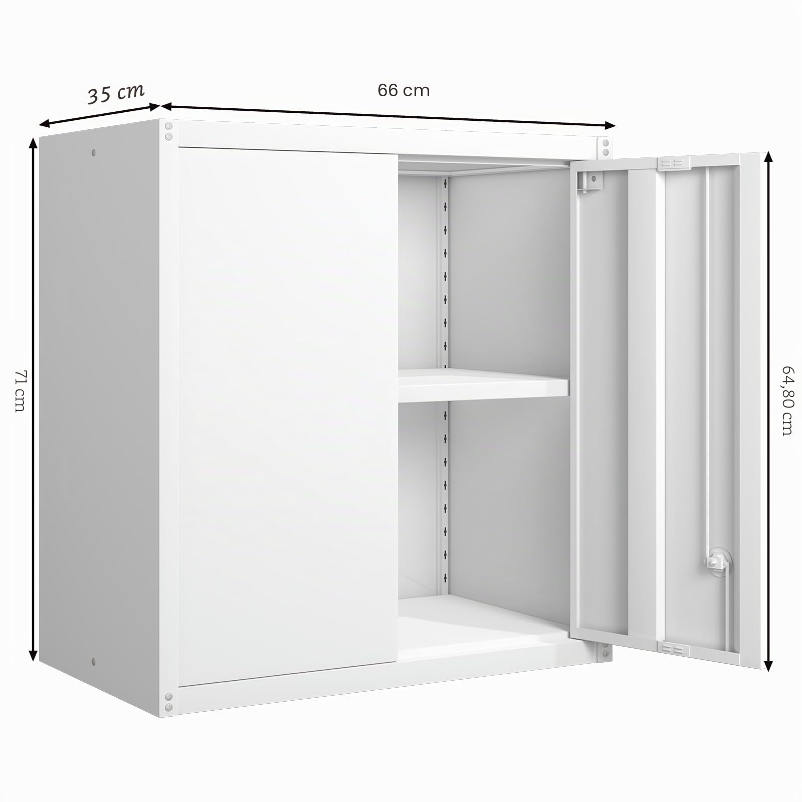 GREATMEET Armoire Murale en métal avec Serrure, Armoire de Rangement Murale en métal avec 1 étagère réglable et 2 Portes, Armoire de Rangement supérieure en Acier pour Le Bureau et la Maison,
