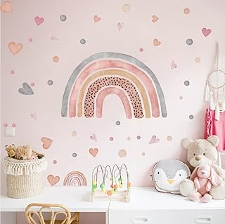 TOARTi Colorful Dot Boho Rainbow Wall Decals,Watercolor Rainbow Heart Wall Stickers,Boho Nursery Decor Rainbow Decals for Wall Kids Girls Room Baby Room Decor(2 Sheets,175Pcs)