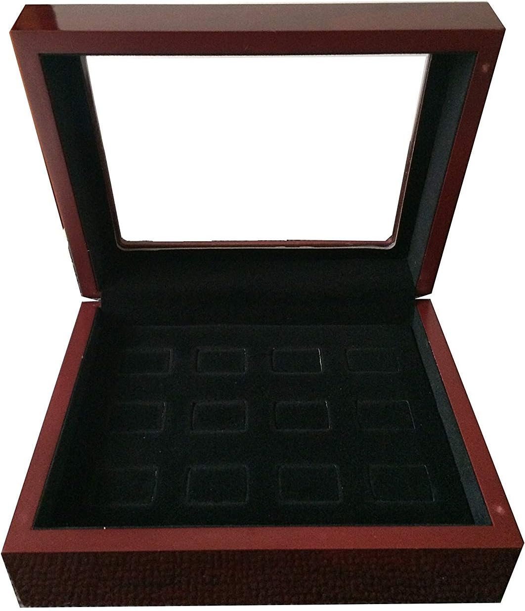 JunningGor 12 Holes Championship Big Heavy Ring Display Case Wooden Jewelry Box Red Velvet Inside (Red) (Black)
