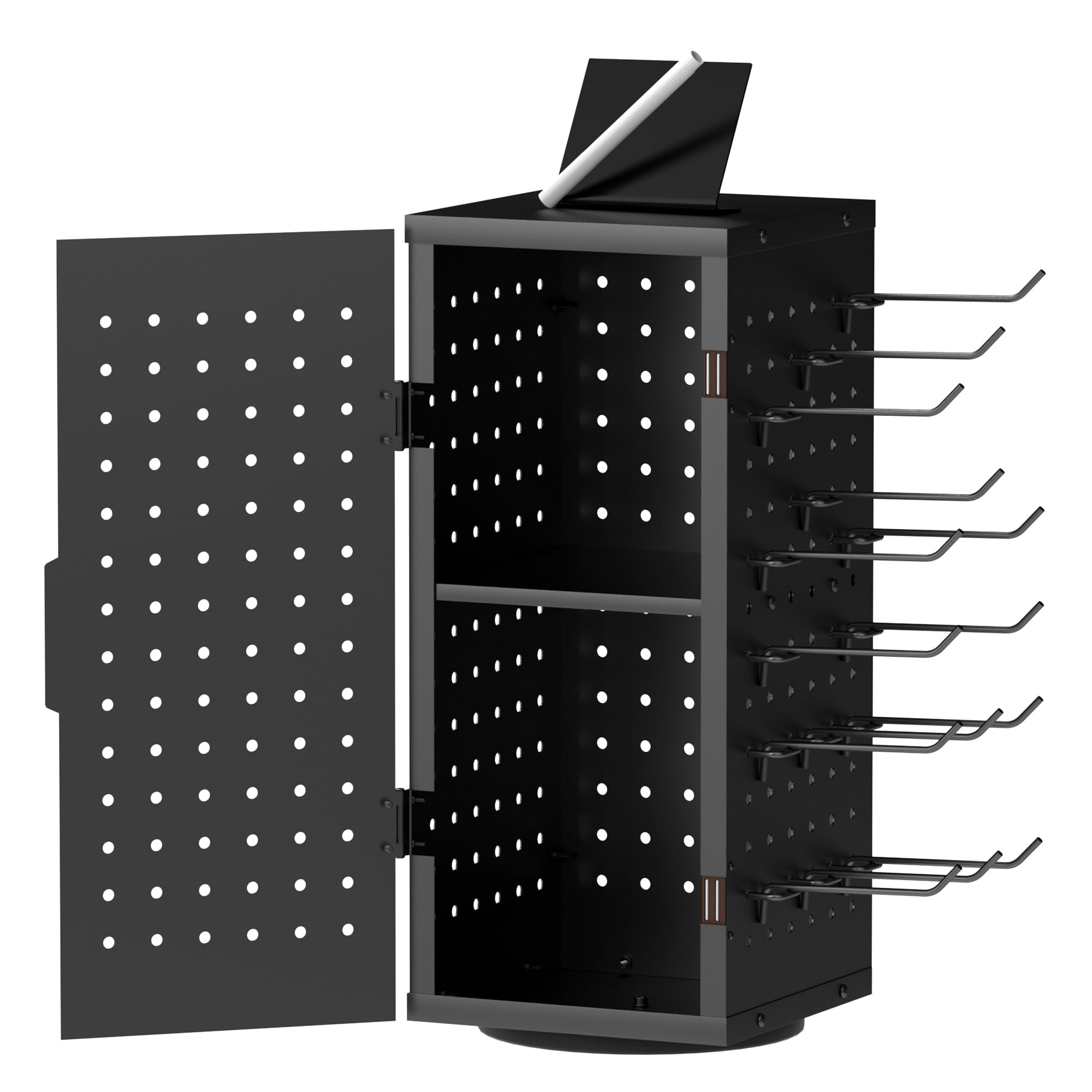 Alyoen Présentoir rotatif avec 24 crochets – Accessoires de rangement en métal avec porte magnétique, support magnétique pour porte-clés, bijoux, boucles d'oreilles (noir)