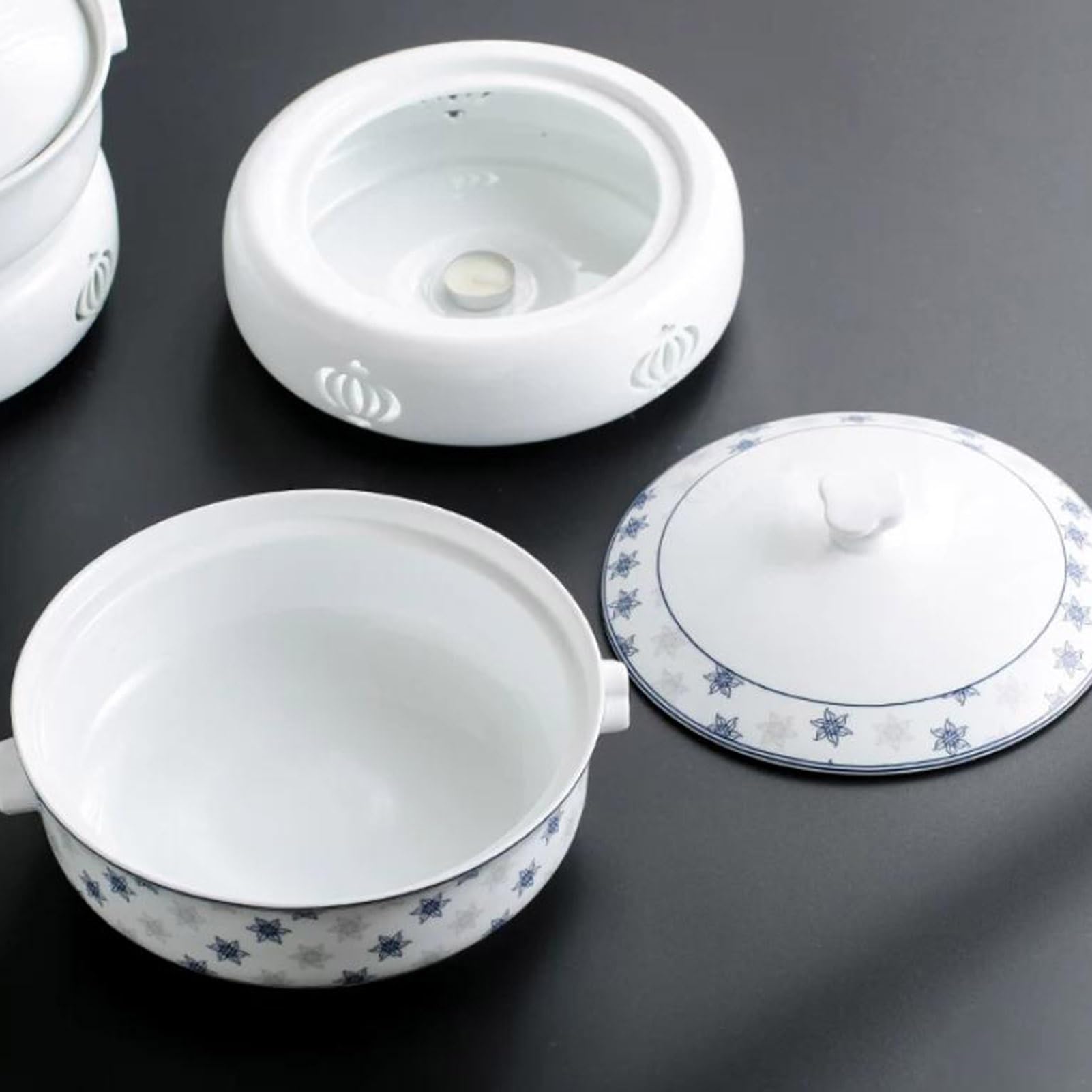 Vnook Suppenterrine aus Keramik mit Deckel, runde Porzellan-Servierschüssel, wärmerer Eintopftopf mit großem Fassungsvermögen for das Restaurant in der Küche zu Hause(2100ml)