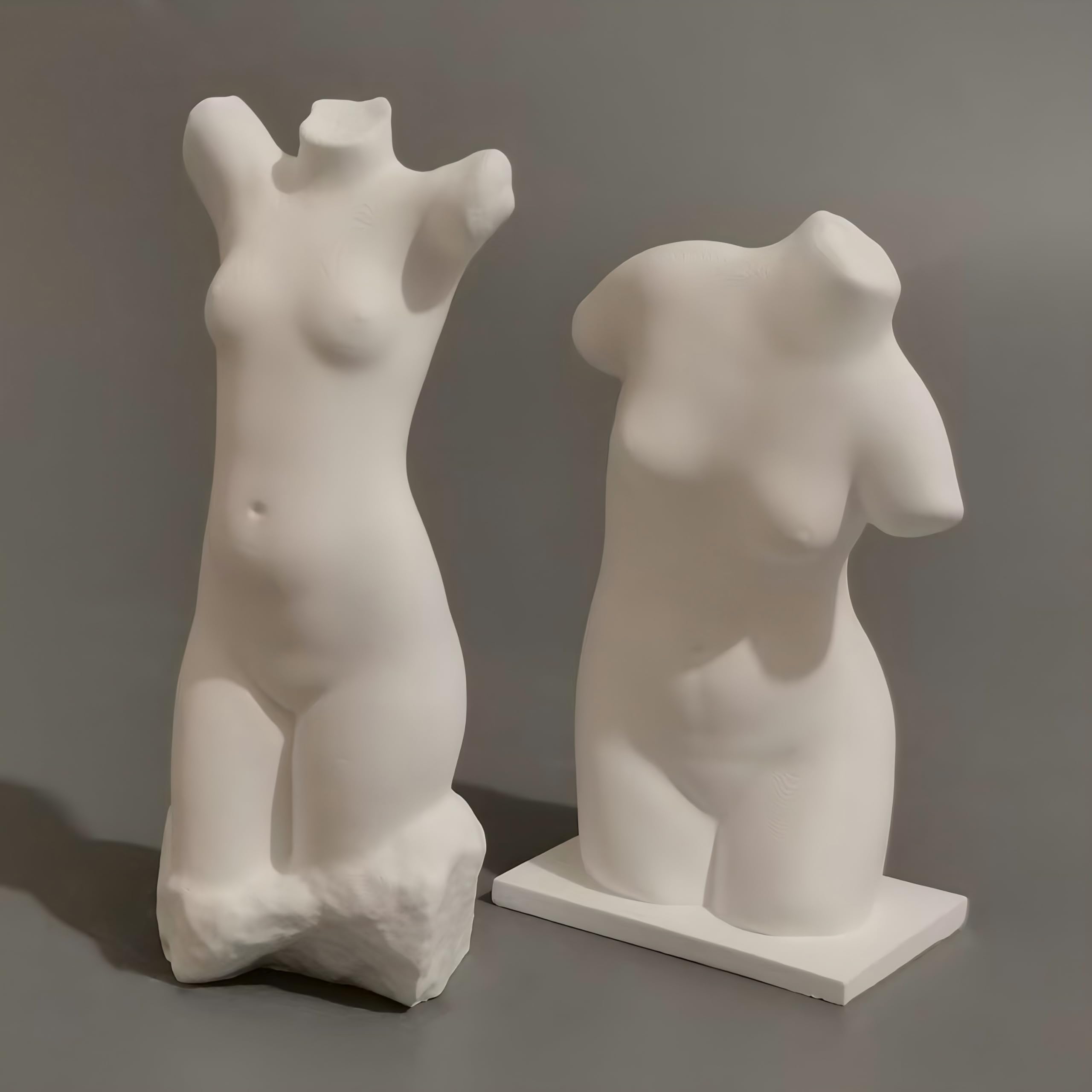 Dytartzx Female Torso Statues Set of 2 – White Plaster Body Sculptures for Shelf Desk Home Decor, Minimalist Aesthetic Nude Figurines for Living Room Bedroom Studio Art Decoration