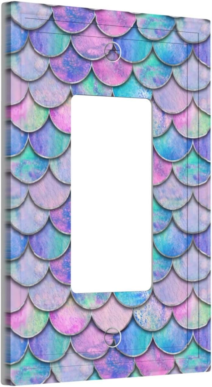 Mermaid Scales Decorative Pink Purple 1 Gang Single Rocker Light Switch Covers Electrical Wall Plate Faceplate Switchcover for Girls Bedroom Bathroom Living Room Home image 2
