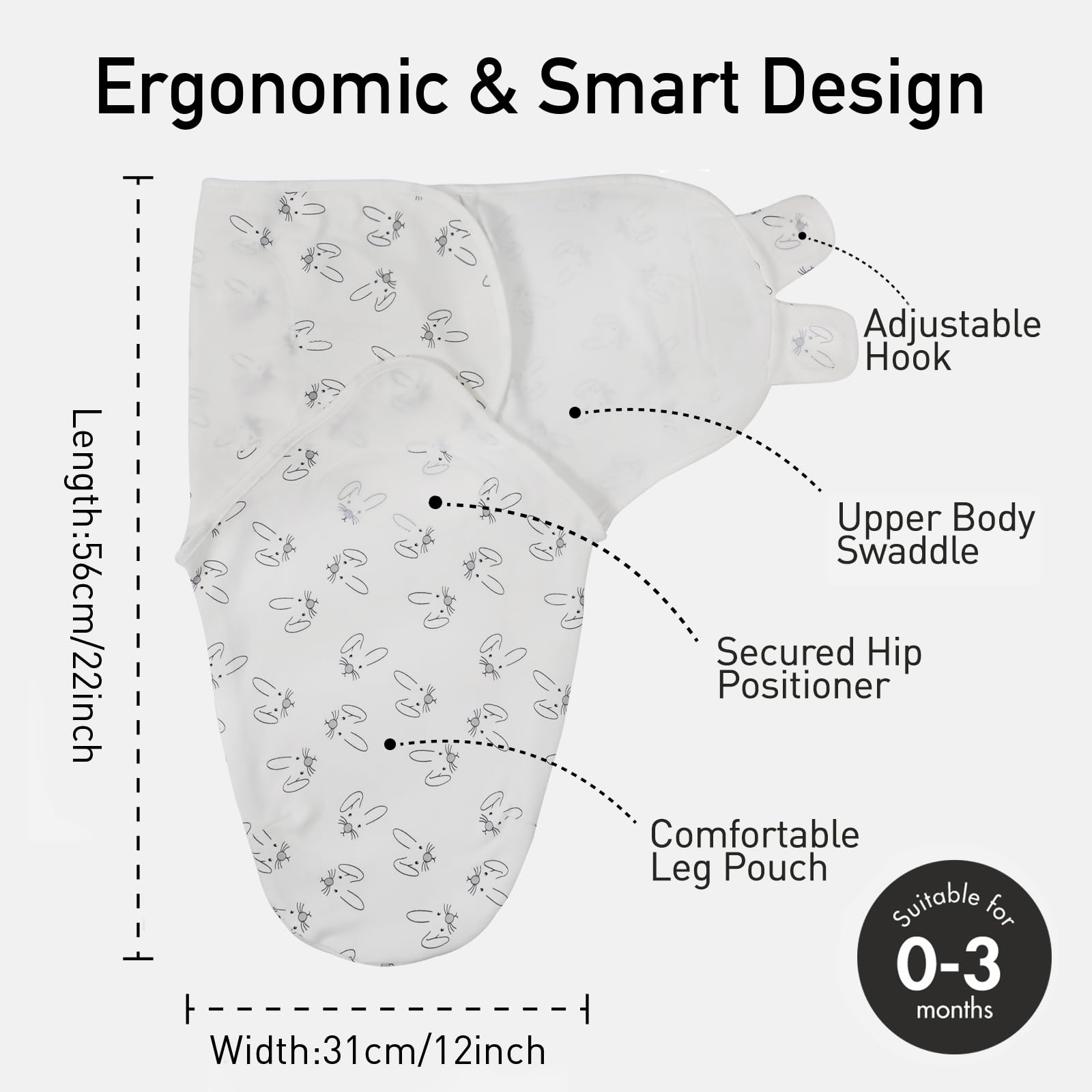 GLLQUEN BABY Baby Swaddle Wraps for 0-3 Months Newborn,Oeko-tex100,100% Breathable Organic Cotton Fabric Swadding Blankets,3 Pack(Bunny Land) - Image 3
