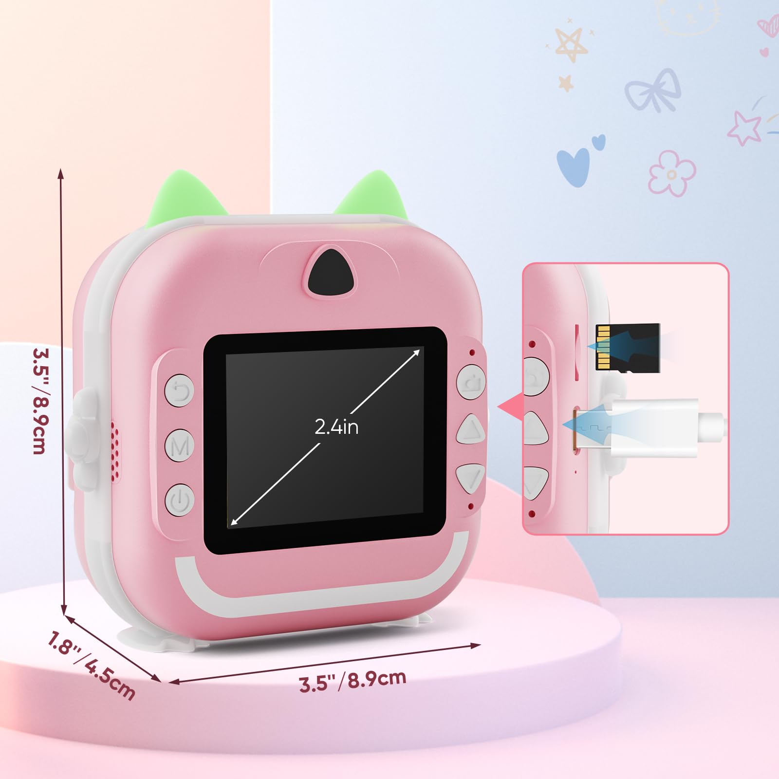 Macchina Fotografica Bambini Istantanea, Potuem 2.4 Pollici Digitale Fotocamera Bambini con 32GB Scheda TF, 6 Penne Colorate, 24MP/1080P Fotocamera Istantanea per Bambini, Regalo di Compleanno