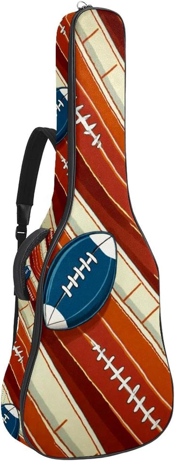 Acoustic Guitar Gig Bag 10mm Thick Padding, Soft Waterproof Guitar Case with Adjustable Backpack Straps for 40-42 Inch Guitar, American Football Red Stripe
