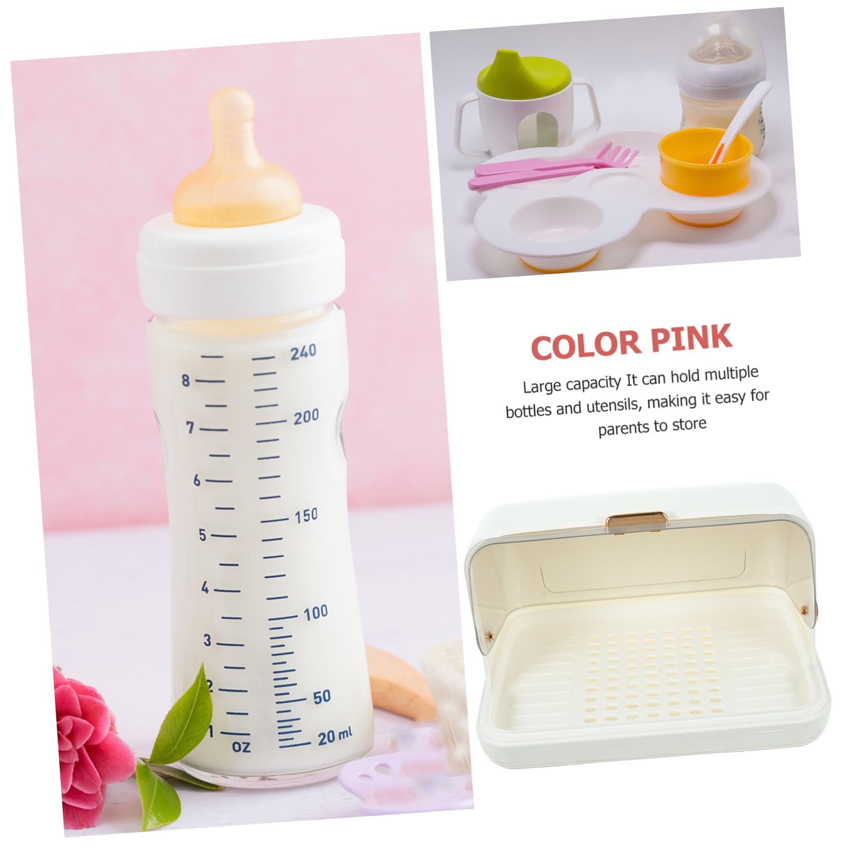 Hemobllo Portabiberon con Coperchio e Vassoio Raccogligoccia Scolabiberon Multiuso in PP Organizer da Cucina per Bottiglie e Bicchieri Contenitore Asciugatura Igienico e Compatto Bianco