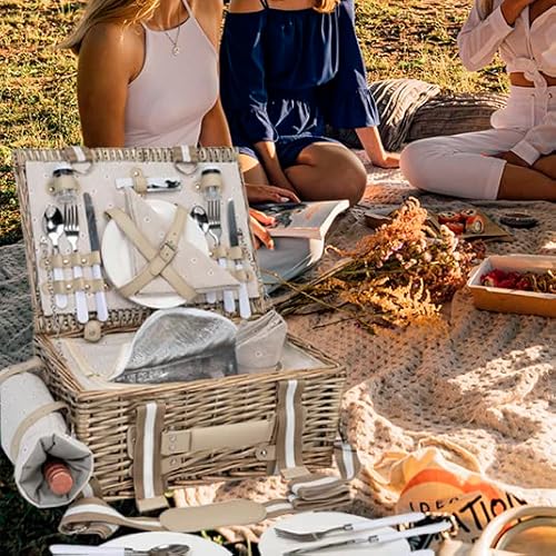 Picnic Basket Set For 4 With Insulated Liner And Waterproof Picnic Blanket Wine Pouch, Large Wicker Picnic Hamper For Camping,Outdoor,Valentine Day,Thanks Giving,Birthday Christmas For Couples #TOP5